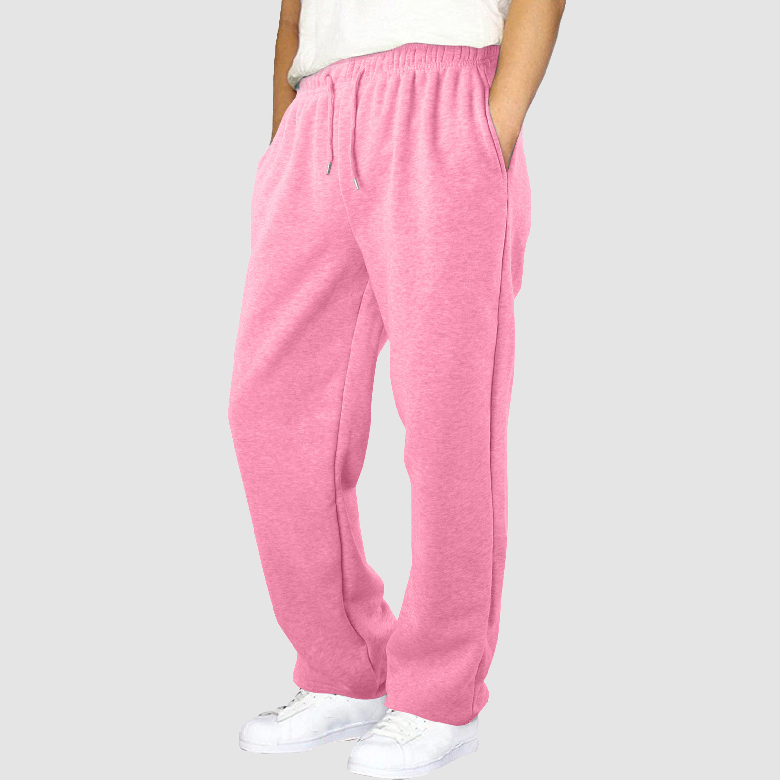 thumbnail image 5 of Pantalones de chándal con forro polar para hombre: pierna recta ancha, cintura alta, bolsillos, poliéster resistente para uso diario/deportivo, tallas US/UK/EU S-XXXL, 5 of 8